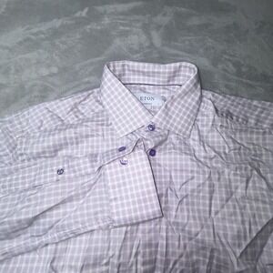 Eton Contemporary Fit Check Dress Shirt Men's L 16/41 Purple Button Front L/S